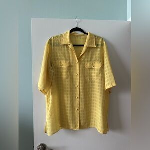 Vintage neon highlighter Yellow semi sheer Button-Up Short Sleeve Shirt